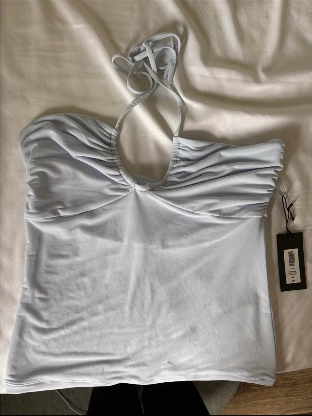 Aritzia Light Blue Ruched Halter Tank Top